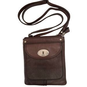 Fossil Crossbody Brown Leather Bag Keyhole Detail Adjustable Strap